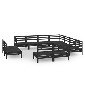 vidaXL 11-tlg. Garten-Lounge-Set Massivholz Kiefer Schwarz