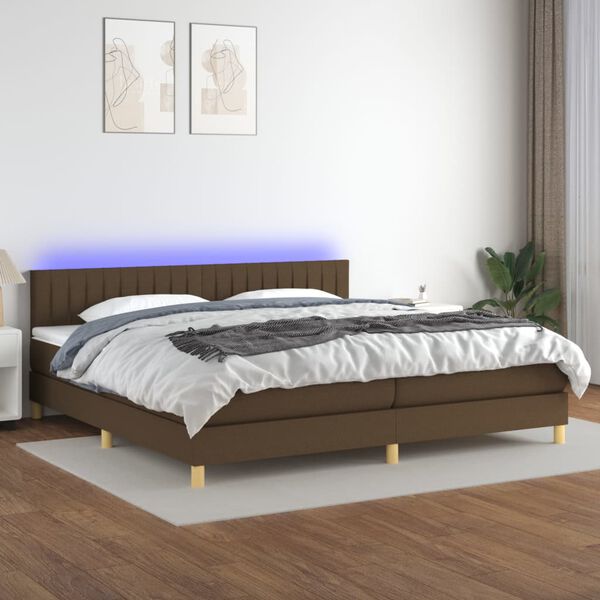 vidaXL Boxspringbett mit Matratze & LED Dunkelbraun 200x200 cm Stoff