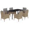 vidaXL 7-tlg. Garten-Essgruppe mit Kissen Beige Poly Rattan