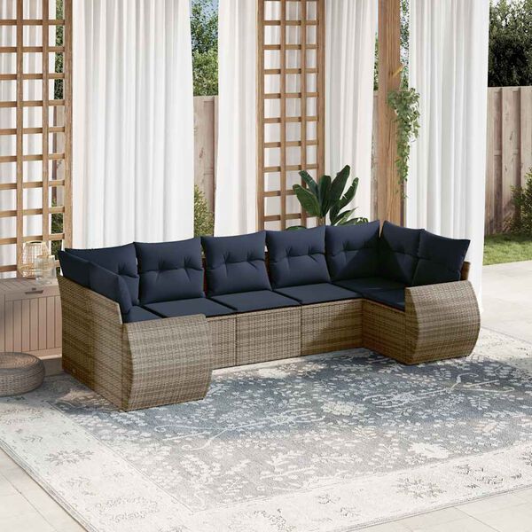 vidaXL 7-teiliges Gartensofa-Set mit Kissen, grau, Polyrattan