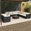 vidaXL 10-tlg. Garten-Lounge-Set mit Kissen Schwarz Poly Rattan