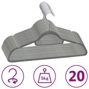vidaXL 20 Stk. Kleiderb&uuml;gel-Set Anti-Rutsch Grau Samt