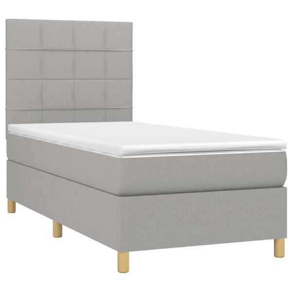 vidaXL Boxspringbett mit Matratze & LED Hellgrau 80x200 cm Stoff