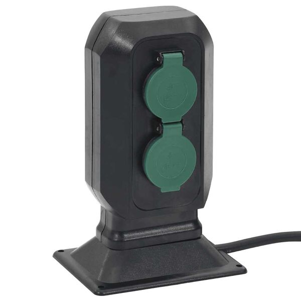 vidaXL Außensteckdose mit Erdspieß 4-fach Schwarz Grün 15,5x11x24 cm