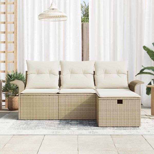 vidaXL Gartensofa-set mit Kissen 4 pcs Beige und Creme Poly-Rattan