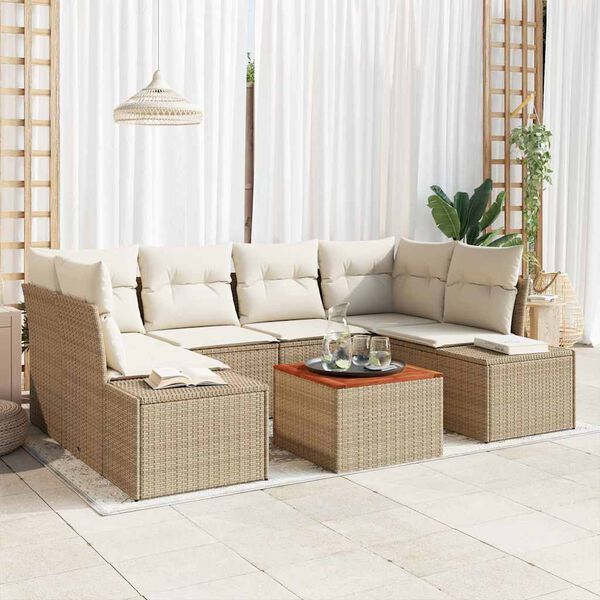vidaXL Garten-Sofa-Set mit Kissen 7 pcs Beige Poly Rattan