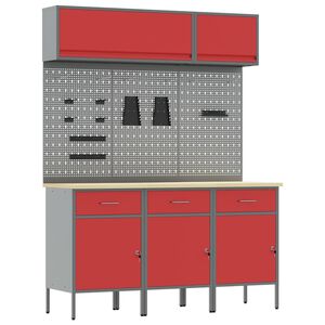 vidaXL Arbeitsschrankset mit Schubladen mit Speicher 8 stk. Rot