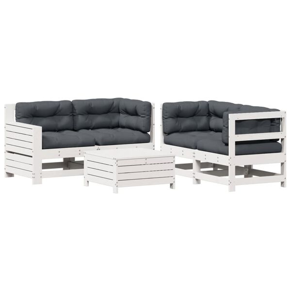 vidaXL 5-tlg. Garten-Lounge-Set mit Kissen Wei&szlig; Massivholz Kiefer