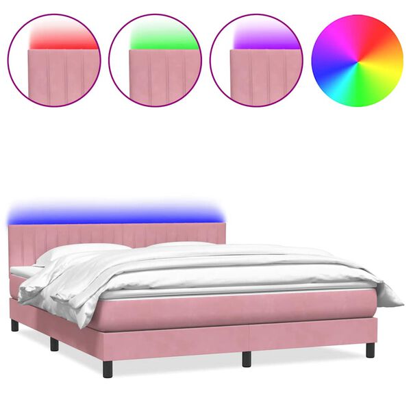 vidaXL Boxspringbett mit Matratze & LED Rosa 180x210 cm Samt