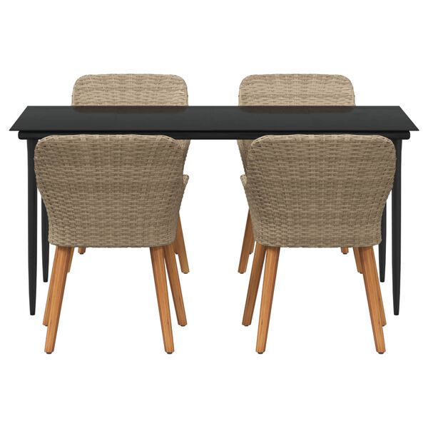 vidaXL Garten Essgruppe mit Kissen 5 pcs Beige Poly-Rattan