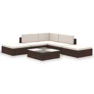 vidaXL 6-tlg. Garten-Lounge-Set mit Auflagen Poly Rattan Braun
