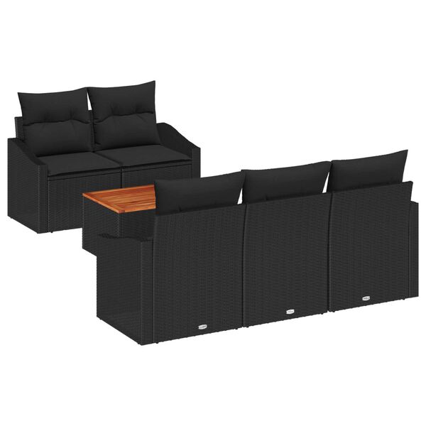 vidaXL Gartensofa-set mit Kissen 6 pcs Schwarz Poly-Rattan