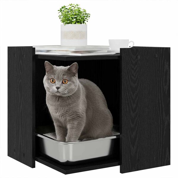 vidaXL Katzenstreu Box Umz&auml;unung Schwarz Eichen-Optik 53 x 53 x 51 cm