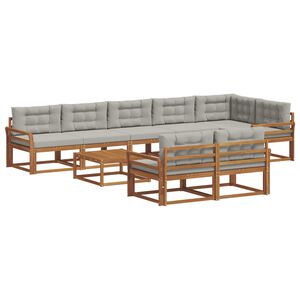 vidaXL Outdoor-Sofagarnitur mit Kissen 9 pcs Nat&uuml;rlich und Hellgrau