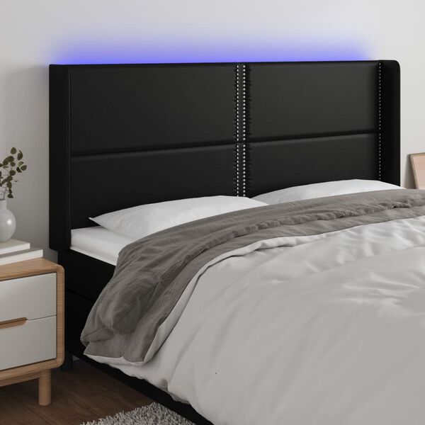 vidaXL LED Kopfteil Schwarz 183x16x118/128 cm Kunstleder