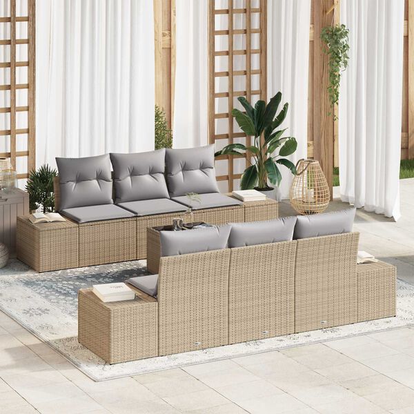 vidaXL Sofa Set mit Kissen 7 pcs Beige Poly Rattan