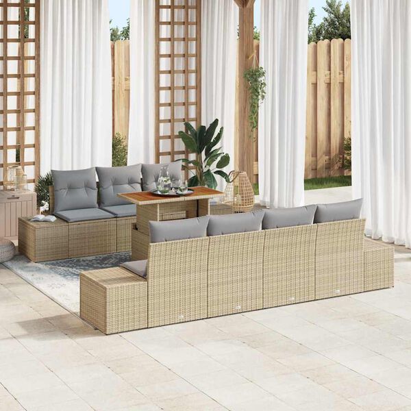 vidaXL Garten-Sofa-Set mit Speicher 8 pcs Beige Poly Rattan