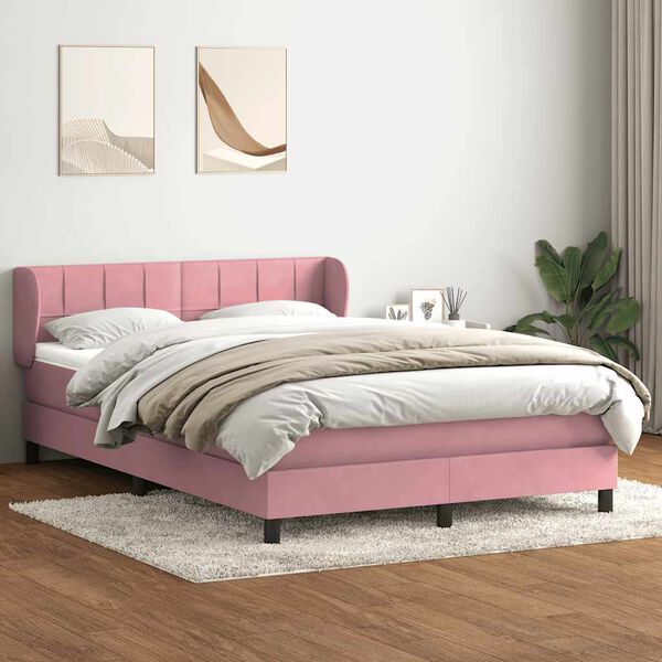vidaXL Boxspringbett mit Matratze Rosa 140x220 cm Samt