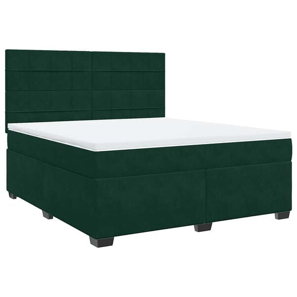 vidaXL Boxspringbett mit Matratze Dunkelgr&uuml;n 180x200 cm Samt