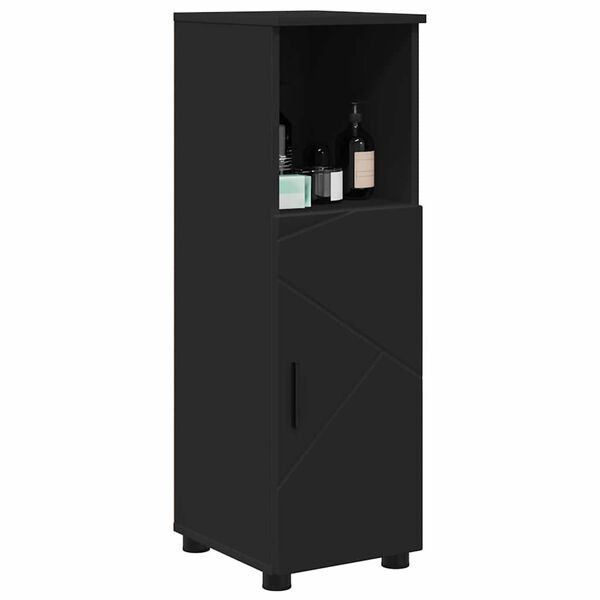 vidaXL Badezimmerschrank mit Speicher mit T&uuml;r Schwarz 30 x 35 x 95 cm