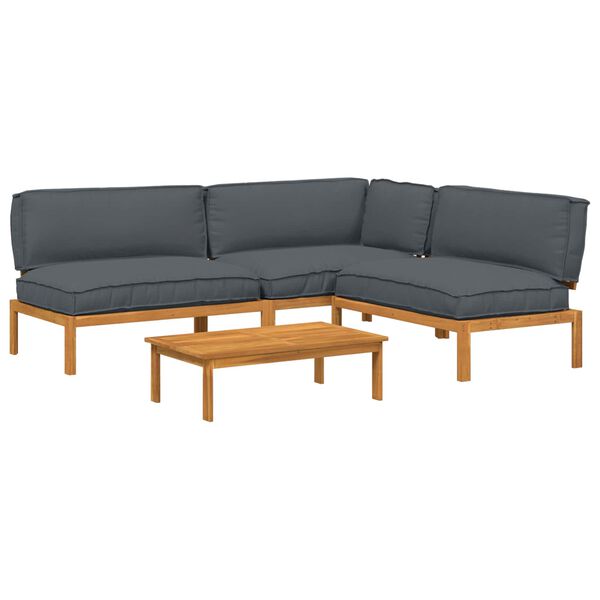 vidaXL Sofa Set mit Kissen Uni 4 pcs Anthrazit Massivholz Akazie