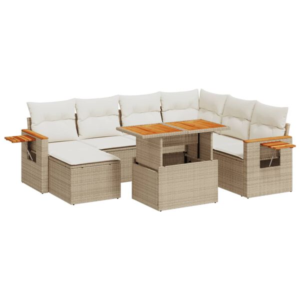 vidaXL 8-tlg. Garten-Sofagarnitur mit Kissen Beige Poly Rattan
