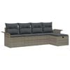 vidaXL Garten-Sofa-Set mit Kissen mit Speicher 5 pcs Grau Poly Rattan