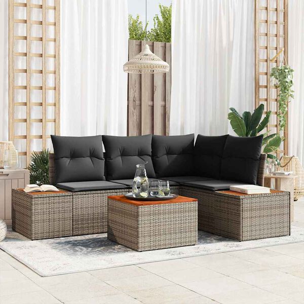 vidaXL Gartensofa-set mit Kissen 5 pcs Grau Poly-Rattan