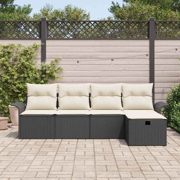 vidaXL Gartensofa-set mit Kissen 5 pcs Schwarz und Creme Poly-Rattan