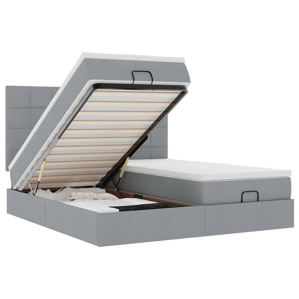 vidaXL Ottoman-Bett mit Matratzen Hellgrau 200x200 cm Stoff