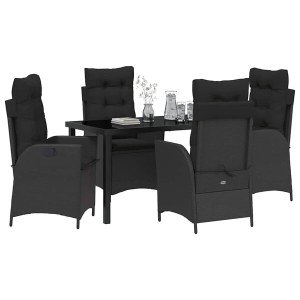 vidaXL Garten Essgruppe mit Kissen 5 pcs Schwarz Poly-Rattan