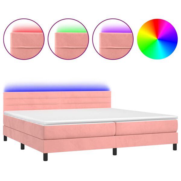 vidaXL Boxspringbett mit Matratze & LED Rosa 200x200 cm Samt