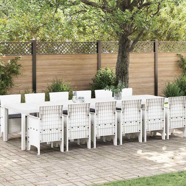 vidaXL Garten Essgruppe 13 pcs Wei&szlig; Polt Rattan