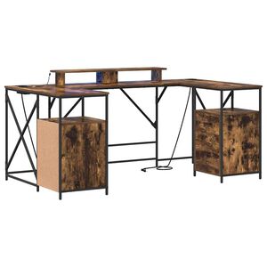vidaXL Schreibtisch mit Regal Ger&auml;ucherte Eiche 182 x 101 x 87,5 cm
