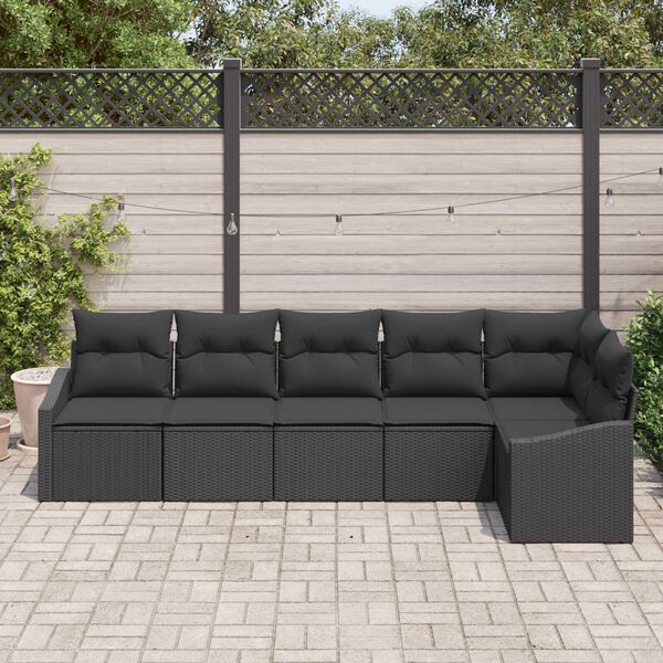 vidaXL Sofa Set mit Kissen 6 pcs Schwarz Poly-Rattan