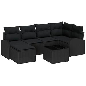 vidaXL Sofa Set mit Kissen mit Speicher 7 pcs Schwarz Poly-Rattan