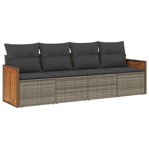 vidaXL 4-tlg. Garten-Sofagarnitur mit Kissen Grau Poly Rattan