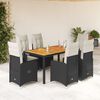 vidaXL 7-tlg. Garten-Bistro-Set mit Kissen Schwarz Poly Rattan