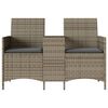 vidaXL Gartensofa 2-Sitzer mit Tisch und Kissen Grau Poly Rattan