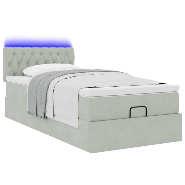 vidaXL Ottoman-Bett mit Matratze & LEDs Hellgrau 90x200 cm Samt