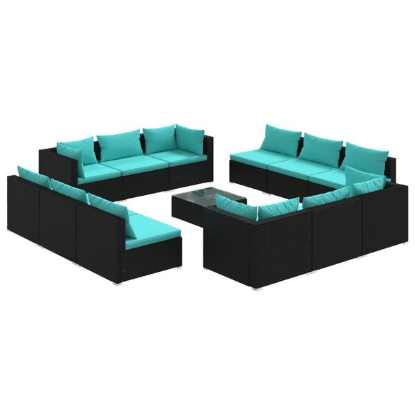 vidaXL 13-tlg. Garten-Lounge-Set mit Kissen Poly Rattan Schwarz