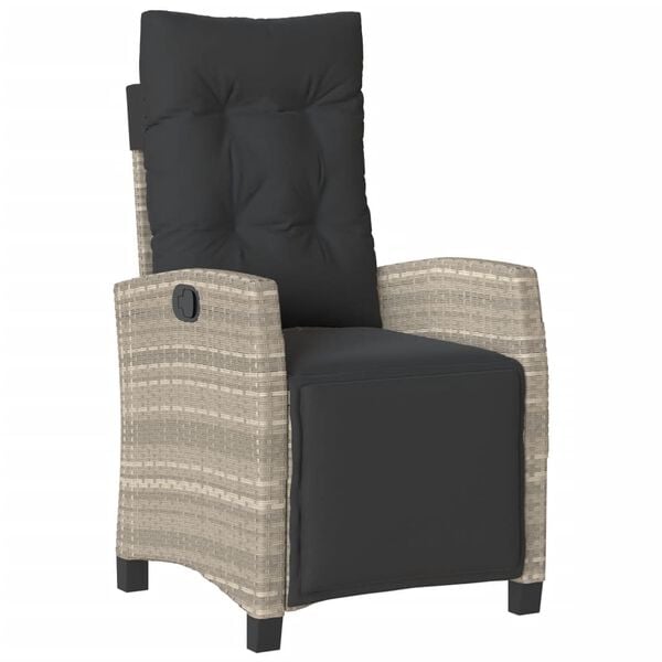 vidaXL Gartensessel mit Fußteil 2Stk. Verstellbar Hellgrau Poly Rattan