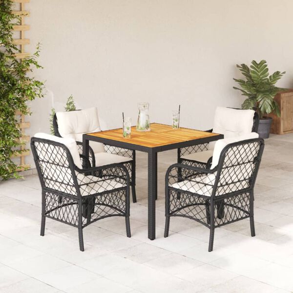 vidaXL 5-tlg. Garten-Essgruppe mit Kissen Schwarz Poly Rattan