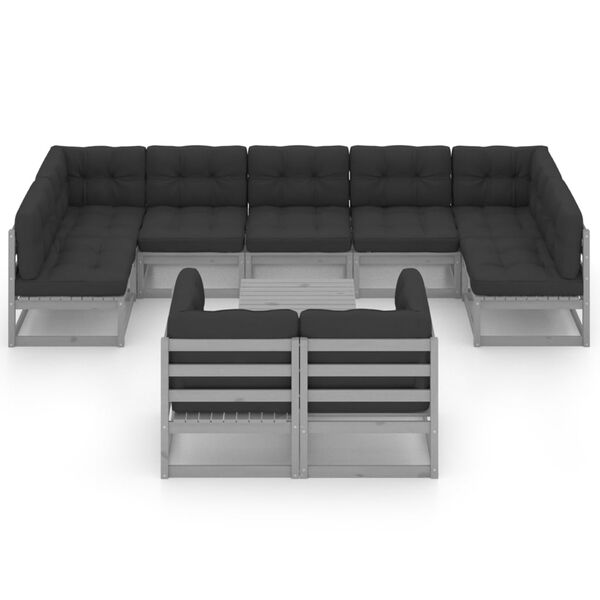 vidaXL 10-tlg. Garten-Lounge-Set mit Kissen Grau Massivholz Kiefer