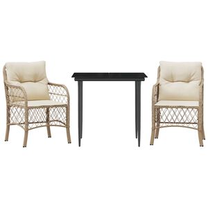 vidaXL 3-tlg. Bistro-Set mit Kissen Beige Poly Rattan