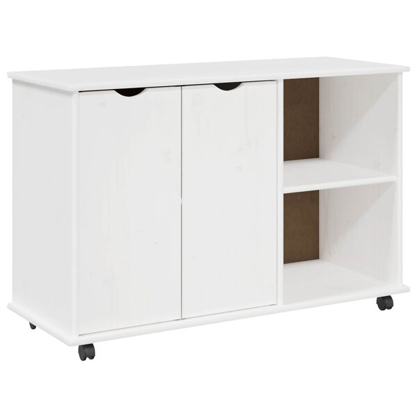 vidaXL Rollschrank Mit Rad Wei&szlig; 100 x 39 x 65,5 cm Massivholz Kiefer