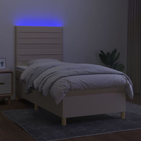 vidaXL Boxspringbett mit Matratze & LED Creme 90x190 cm Stoff