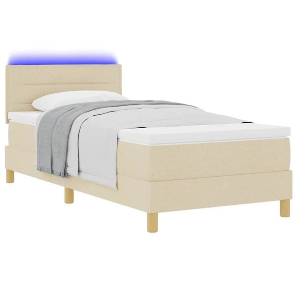 vidaXL LED Boxspringbett mit Matratze mit LED Creme 90 x 190 cm Stoff