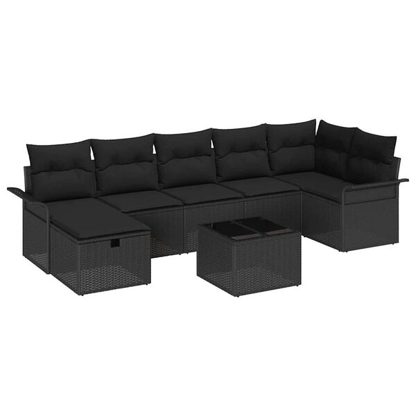 vidaXL Gartensofa-set mit Kissen 8 pcs Schwarz Poly-Rattan