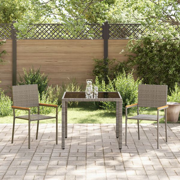 vidaXL Garten Essgruppe 3 pcs Grau Poly-Rattan